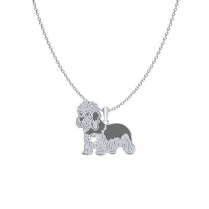 Silver Dandie Dinmont Terrier engraved necklace with a heart - MEJK Jewellery