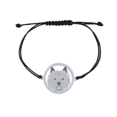 Bransoletka z psem Norwich Terrier srebro sznurek GRAWER GRATIS - MEJK Jewellery