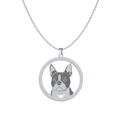 Naszyjnik z psem grawerem sercem Boston Terrier srebro - MEJK Jewellery