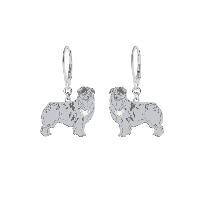 Silver Australian Shepherd earrings with a heart, FREE ENGRAVING - MEJK Jewellery