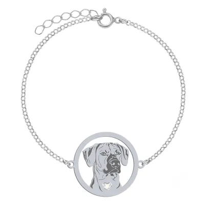 Silver Rhodesian Ridgeback bracelet with a heart, FREE ENGRAVING - MEJK Jewellery