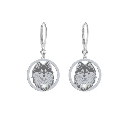 Silver Finnish Lapphund engraved earrings with a heart - MEJK Jewellery