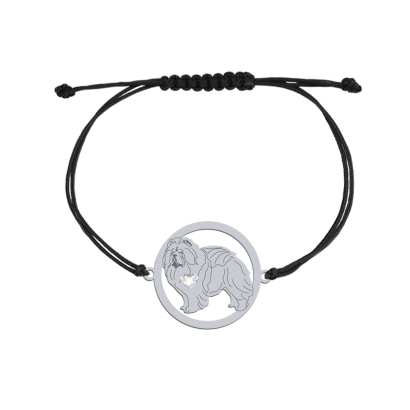 Silver Chow chow engraved string bracelet with a heart - MEJK Jewellery