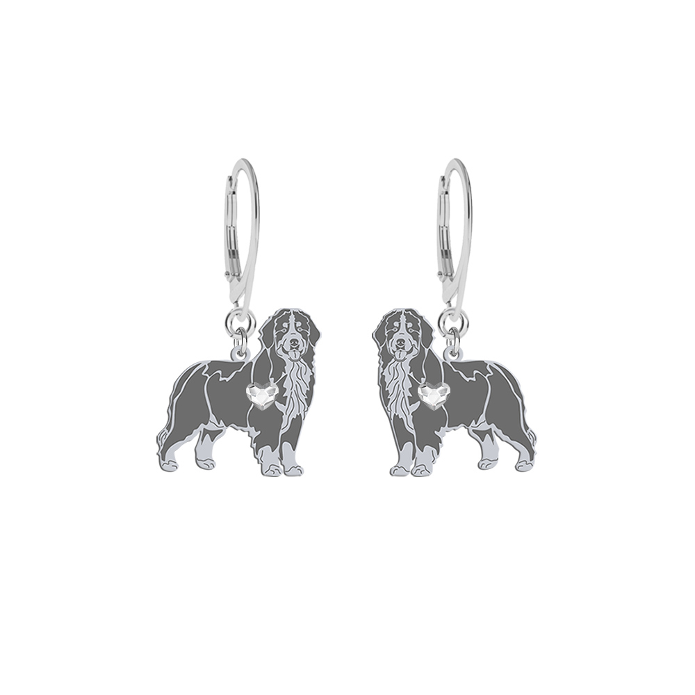 Silver Bernese Mountain Dog earrings with a heart - MEJK Jewellery