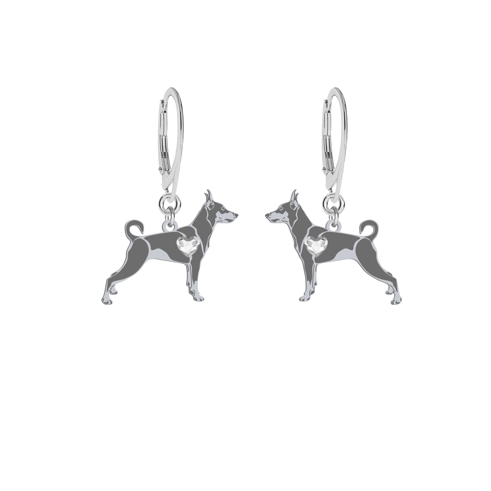 Silver Miniature Pinscher earrings with a heart, FREE ENGRAVING - MEJK Jewellery