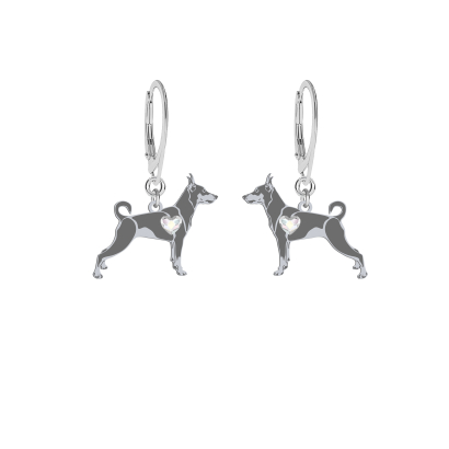 Silver Miniature Pinscher earrings with a heart, FREE ENGRAVING - MEJK Jewellery