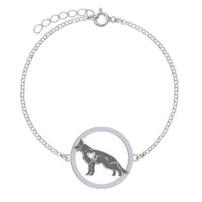 Silver Black German Shepherd bracelet with a heart, FREE ENGRAVING - MEJK Jewellery