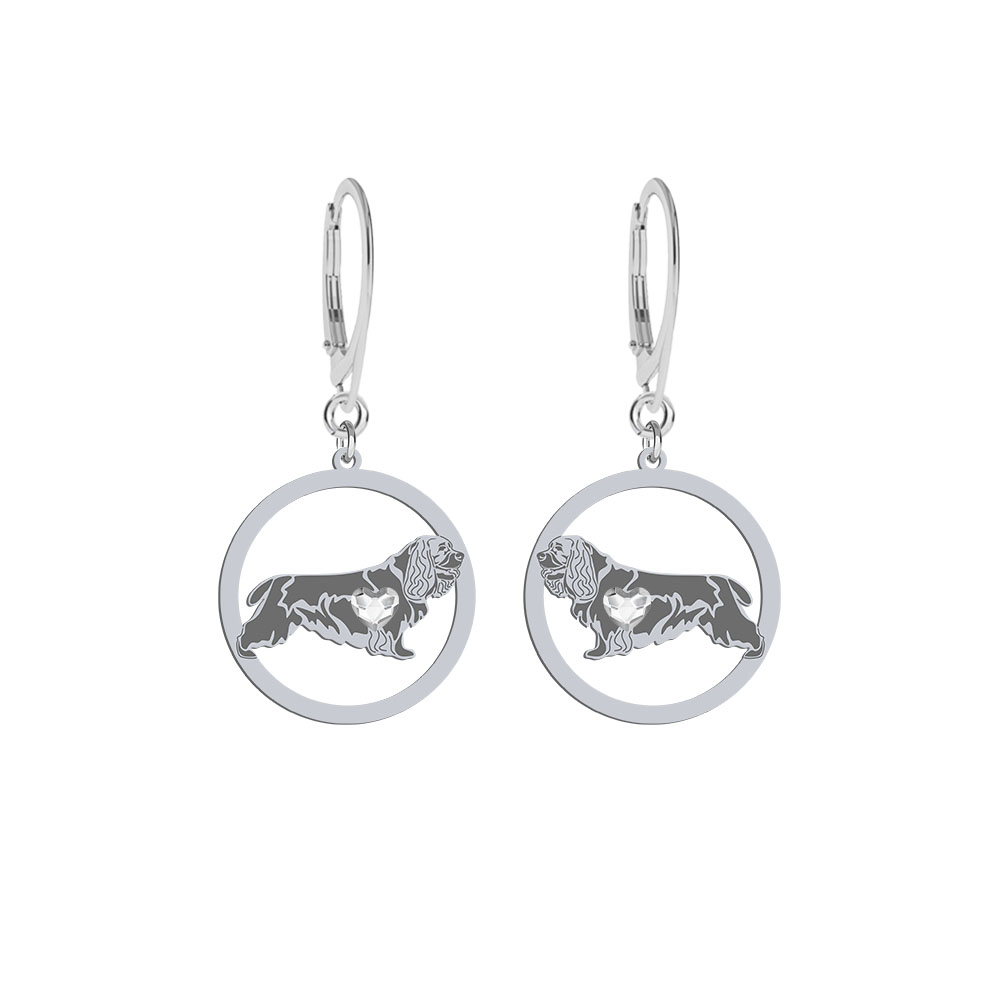 Silver Sussex Spaniel earrings with a heart, FREE ENGRAVING - MEJK Jewellery