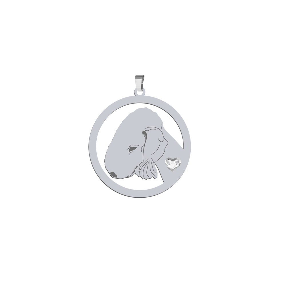Silver Bedlington Terrier pendant with a heart - MEJK Jewellery