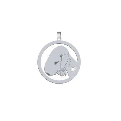 Silver Bedlington Terrier pendant with a heart - MEJK Jewellery