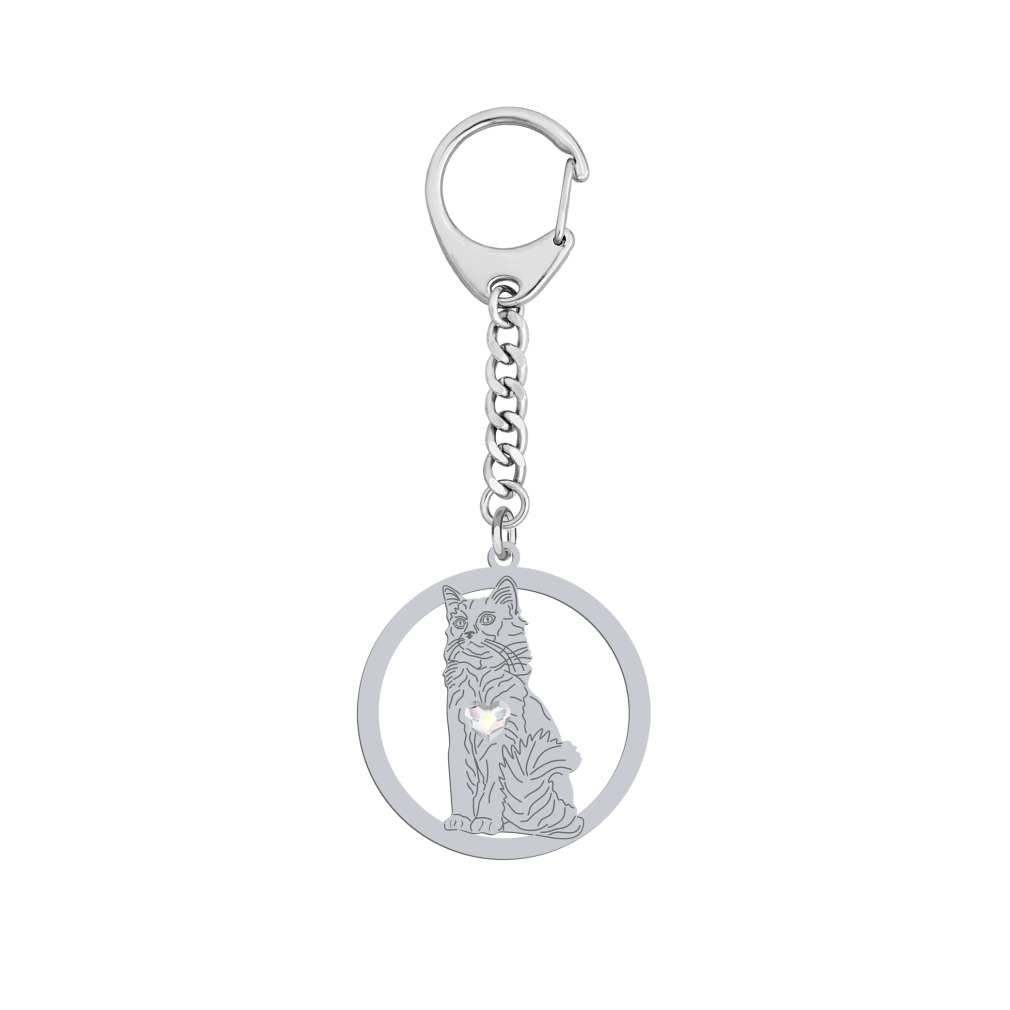 Silver Aphrodite Cat keyring with a heart, FREE ENGRAVING - MEJK Jewellery