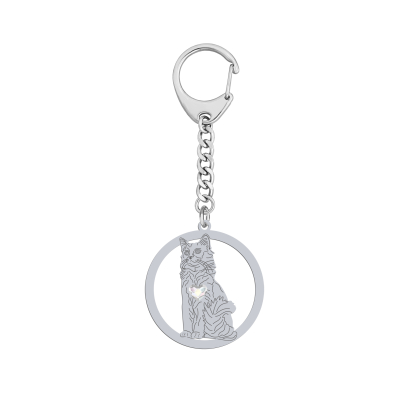 Silver Aphrodite Cat keyring with a heart, FREE ENGRAVING - MEJK Jewellery