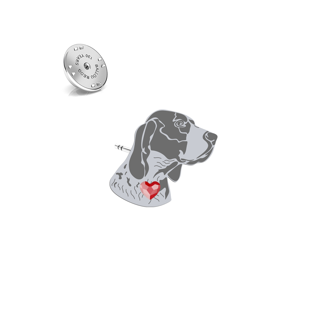 Silver Braque d'Auvergne pin with a heart - MEJK Jewellery