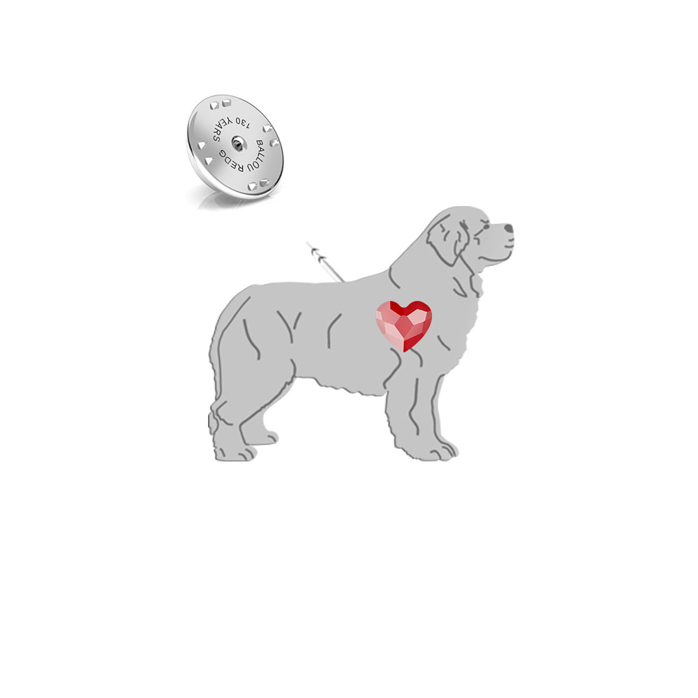 Wpinka z psem sercem Newfoundland srebro - MEJK Jewellery