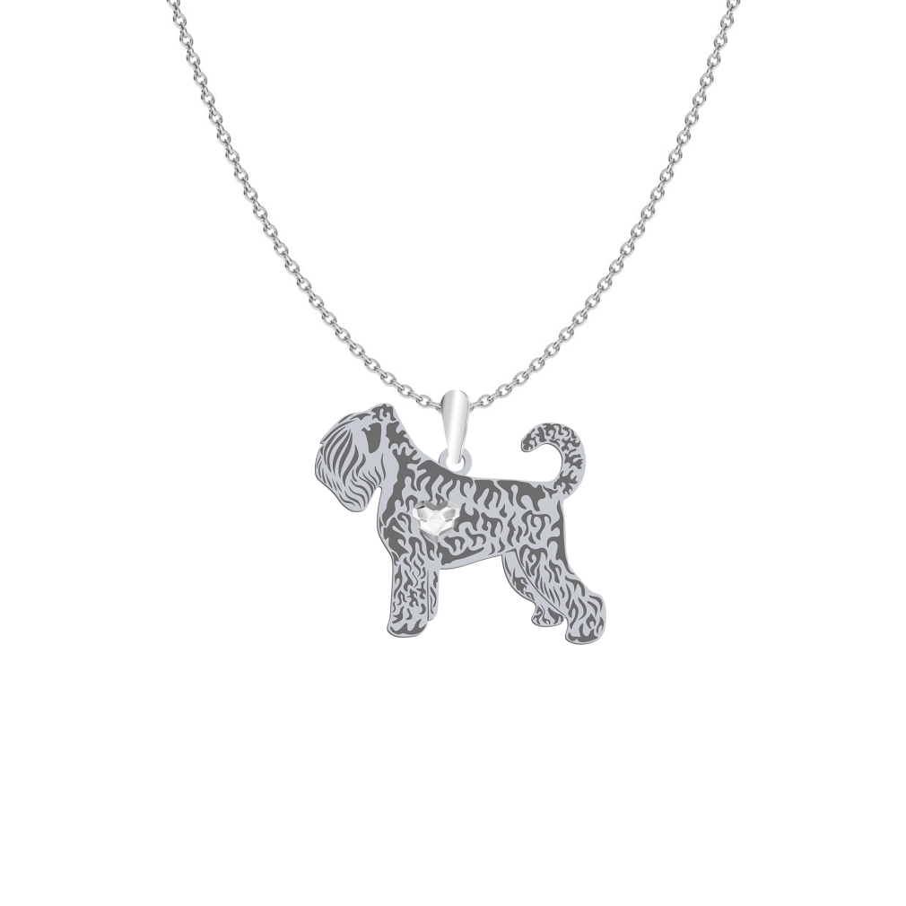 Silver Black Russian Terrier engraved necklace with a heart - MEJK Jewellery