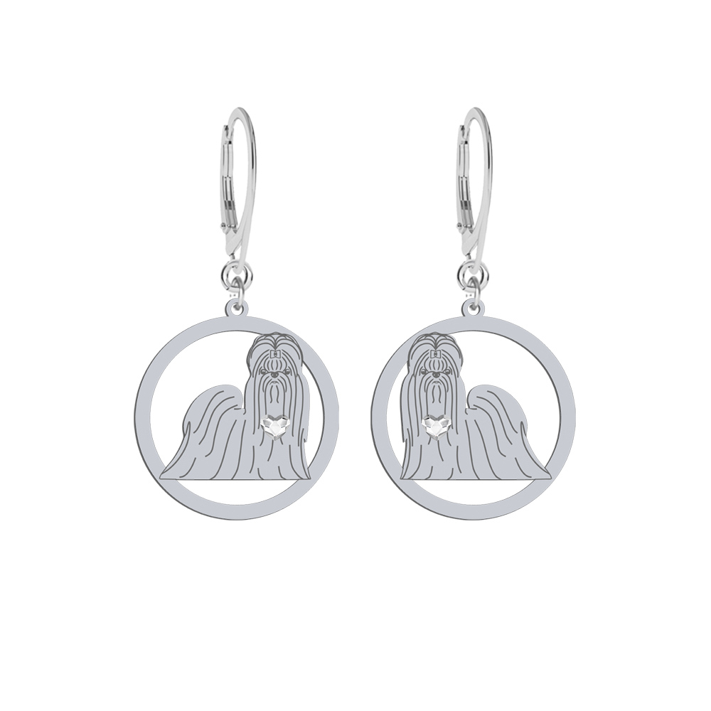 Silver Shih tzu earrings with a heart, FREE ENGRAVING - MEJK Jewellery