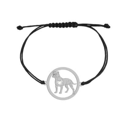 Bransoletka z psem Continental Bulldog srebro sznurek GRAWER GRATIS - MEJK Jewellery