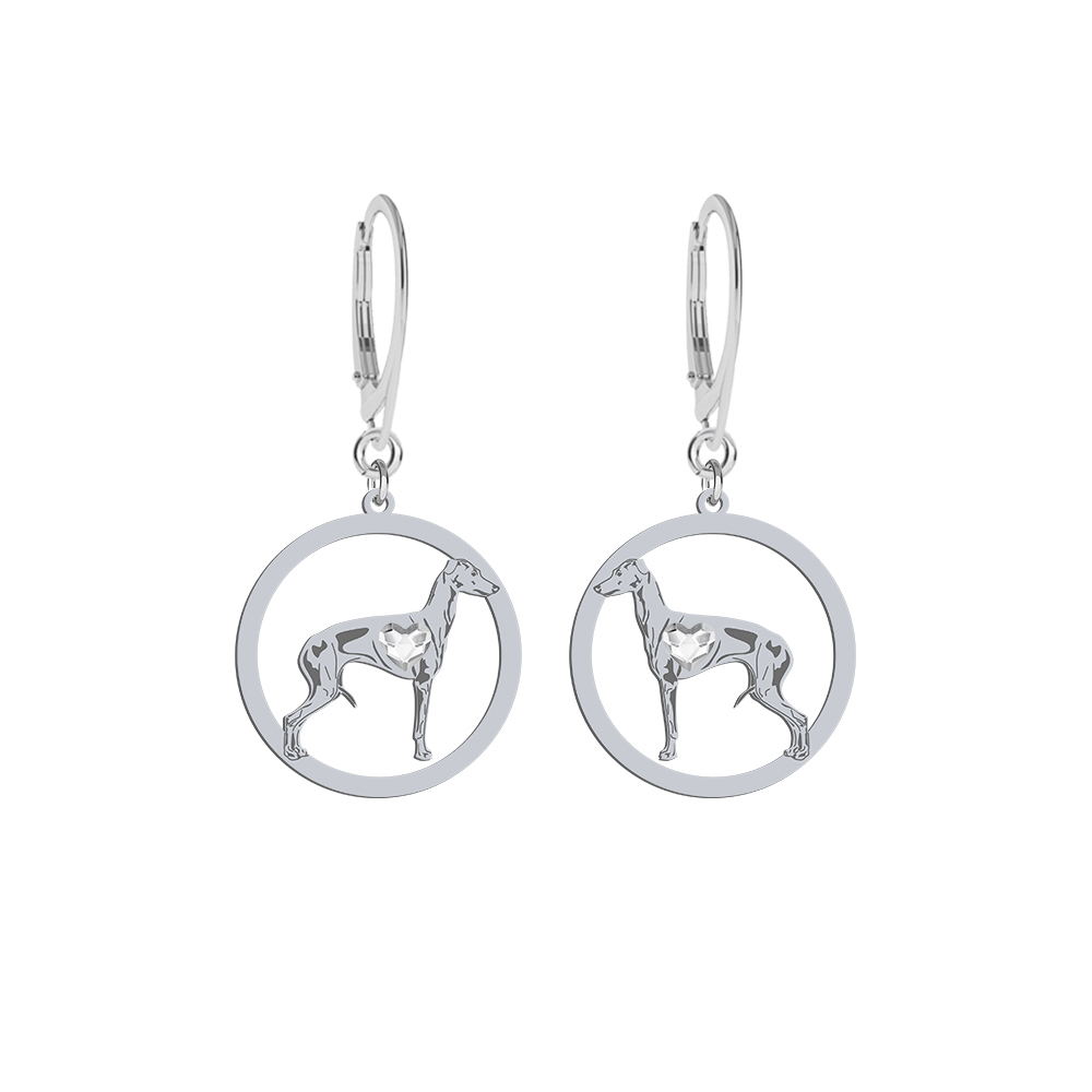 Silver Italian Sighthound earrings with a heart, FREE ENGRAVING - MEJK Jewellery
