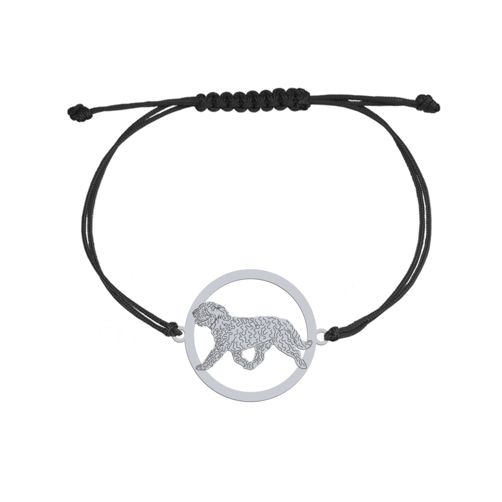 Silver Spanish Water Dog engraved string bracelet - MEJK Jewellery