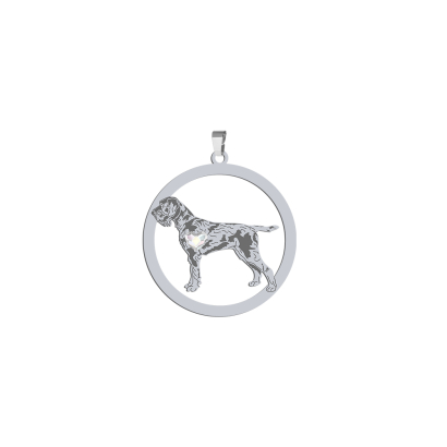 Silver German Wirehaired Pointer engraved pendant with a heart - MEJK Jewellery