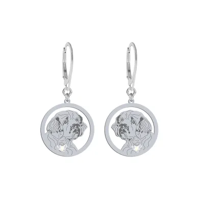 Silver Clumber Spaniel earrings with a heart, FREE ENGRAVING - MEJK Jewellery