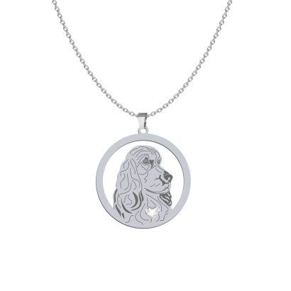 Silver English Cocker Spaniel engraved necklace with a heart - MEJK Jewellery