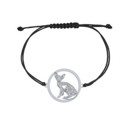 Bransoletka z Kotem Devon Rex srebro sznurek GRAWER GRATIS - MEJK Jewellery