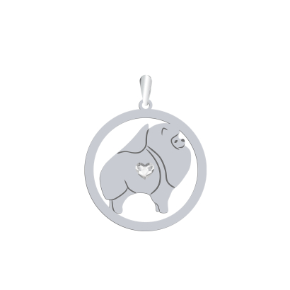Silver Pomeranian engraved pendant with a heart - MEJK Jewellery