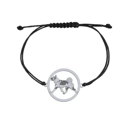 Silver American Akita engraved string bracelet - MEJK Jewellery