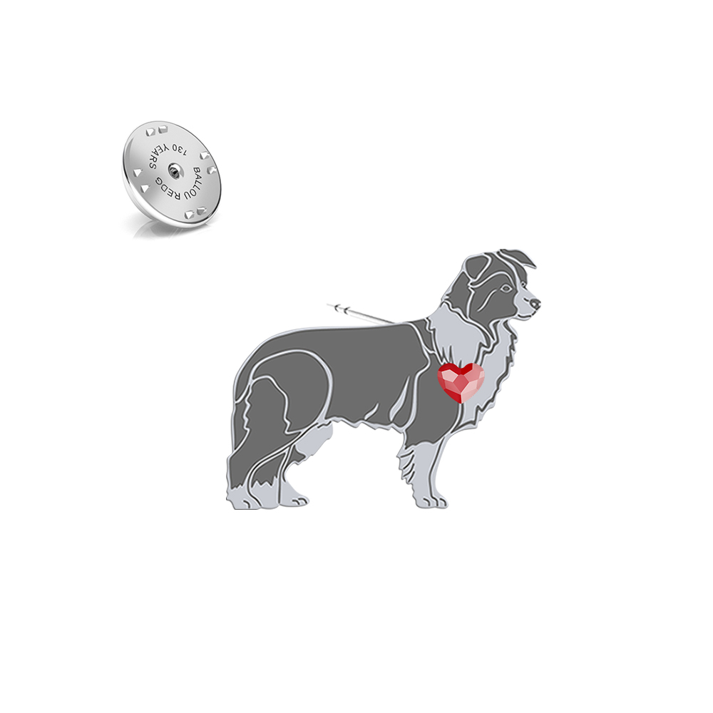 Silver Border Collie jewellery pin with a heart - MEJK Jewellery
