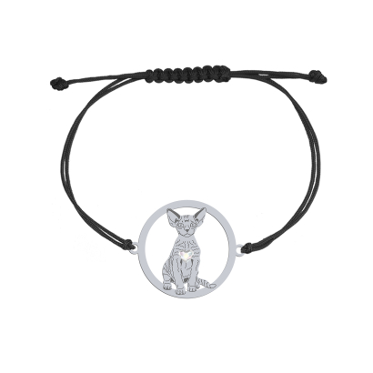 Silver Devon Rex Cat string bracelet, FREE ENGRAVING - MEJK Jewellery