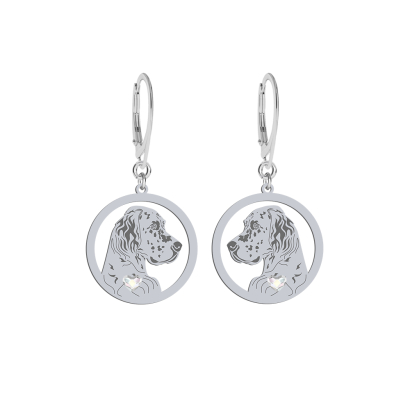 Silver English Setter earrings with a heart, FREE ENGRAVING - MEJK Jewellery