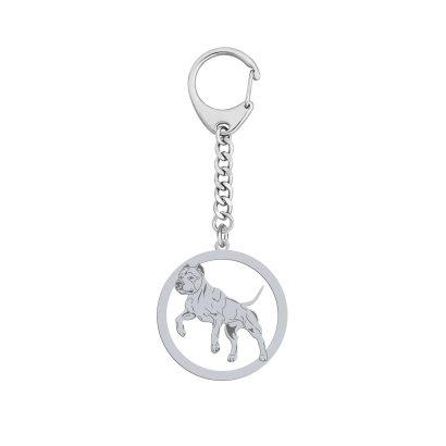 Silver American Pitbull Terrier engraved keyring - MEJK Jewellery