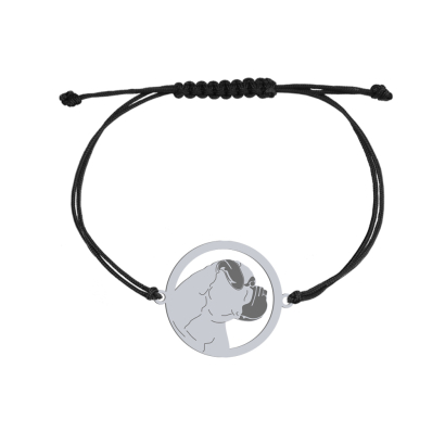 Bransoletka z psem Bullmastiff srebro sznurek GRAWER GRATIS - MEJK Jewellery