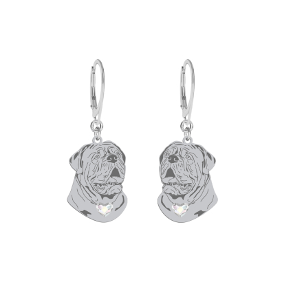 Silver Dog de Bordeaux earrings with a heart, FREE ENGRAVING - MEJK Jewellery