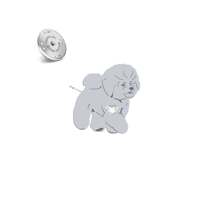 Silver Bichon Frise jewellery pin  with a heart - MEJK Jewellery