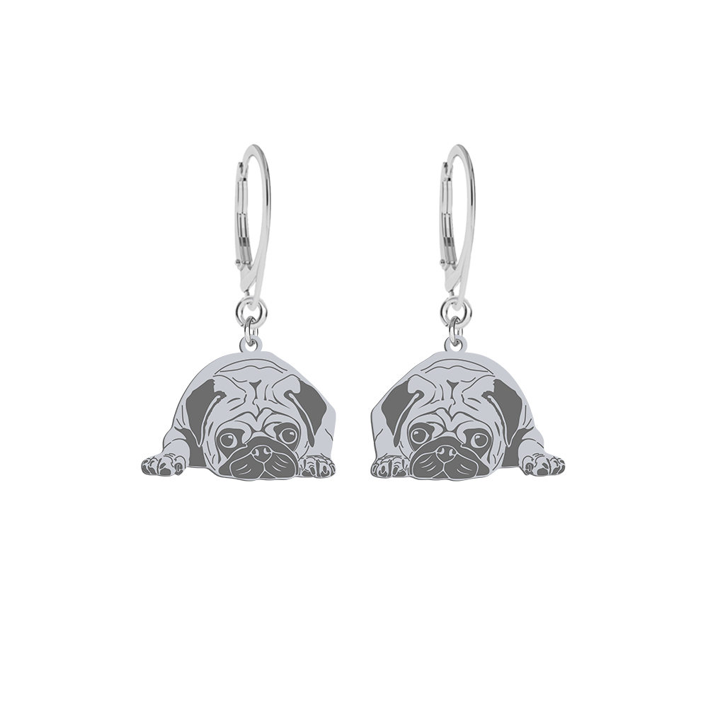 Silver Pug earrings, FREE ENGRAVING - MEJK Jewellery