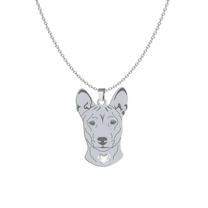 Silver Basenji engraved necklace with a heart - MEJK Jewellery