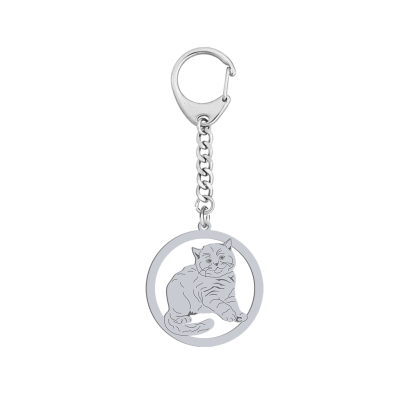 Silver British Shorthair Cat keyring, FREE ENGRAVING - MEJK Jewellery