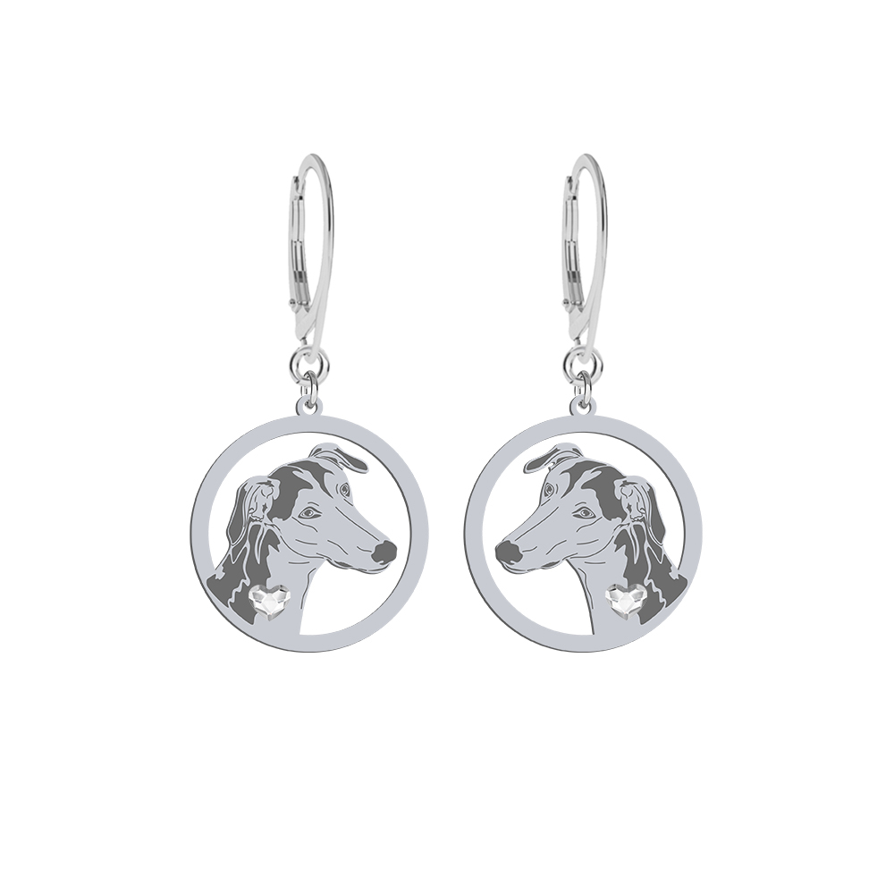 Silver Polish Greyhound engraved earrings with a heart - MEJK Jewellery