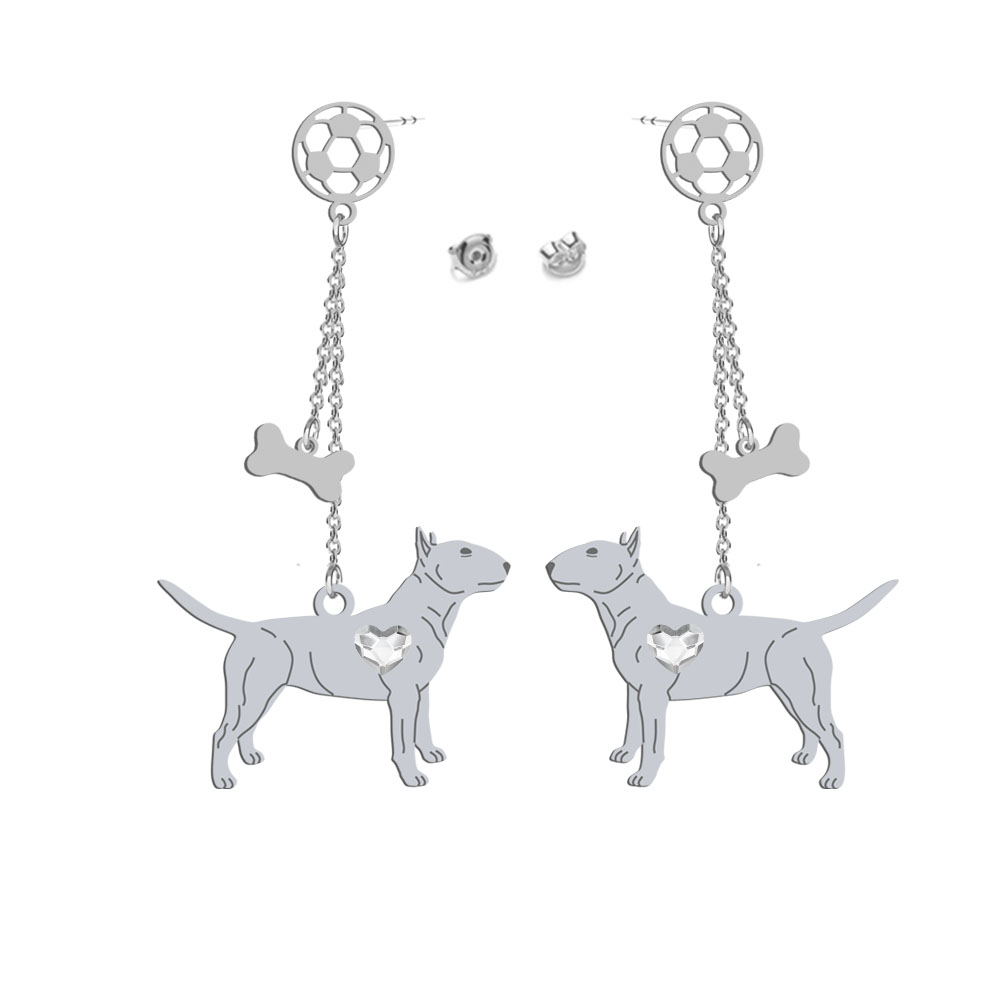 Silver Miniature Bull Terrier earrings with a heart, FREE ENGRAVING - MEJK Jewellery