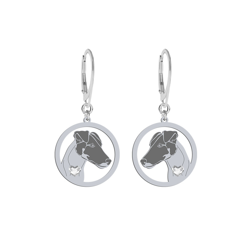 Silver Smooth Fox Terrier earrrings with a heart, FREE ENGRAVING - MEJK Jewellery