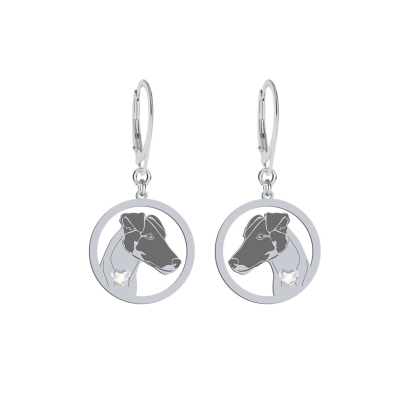 Silver Smooth Fox Terrier earrrings with a heart, FREE ENGRAVING - MEJK Jewellery