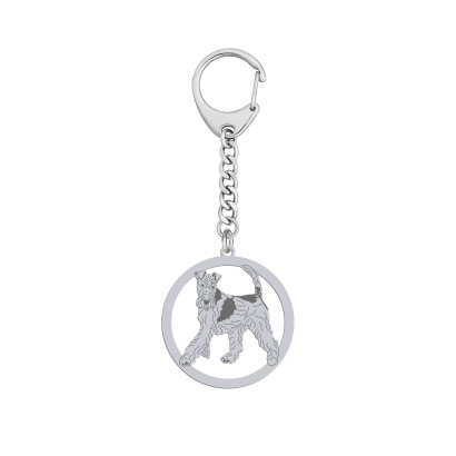 Silver Wire Fox Terrier engraved keyring - MEJK Jewellery