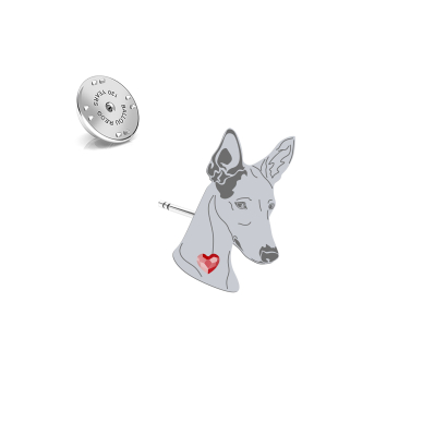 Silver  Ibizan Hound pin with a heart - MEJK Jewellery