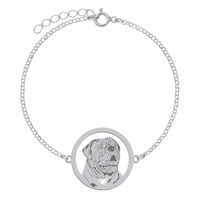 Silver Dog de Bordeaux bracelet with a heart, FREE ENGRAVING - MEJK Jewellery