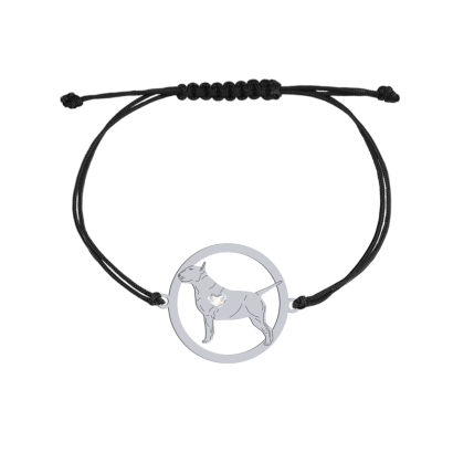 Bransoletka z psem Bulterier Standard srebro sznurek GRAWER GRATIS - MEJK Jewellery