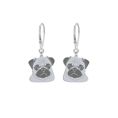 Silver Pug earrings, FREE ENGRAVING - MEJK Jewellery