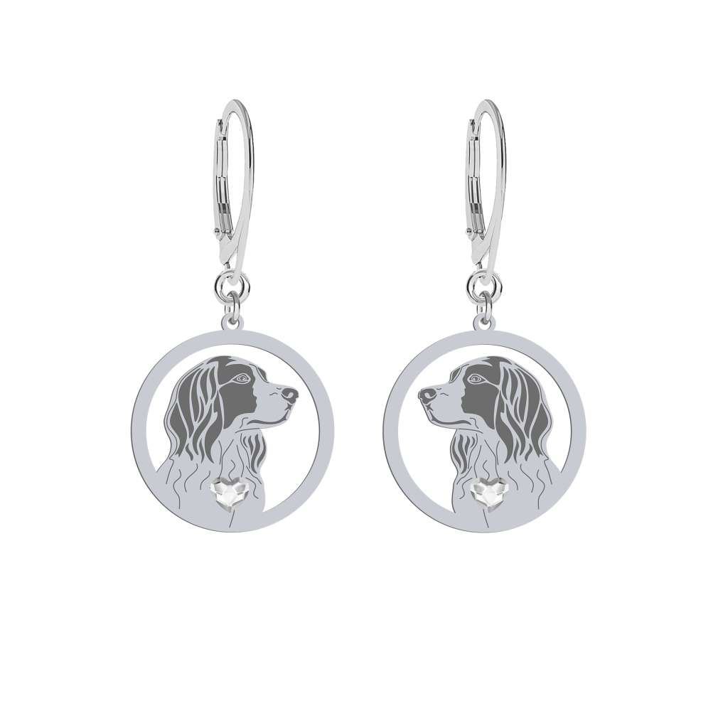 Silver Irish Red and White Setter engraved earrings with a heart - MEJK Jewellery