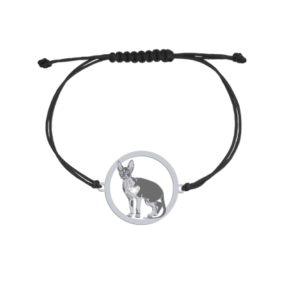 Silver Cornish Rex Cat string bracelet, FREE ENGRAVING - MEJK Jewellery
